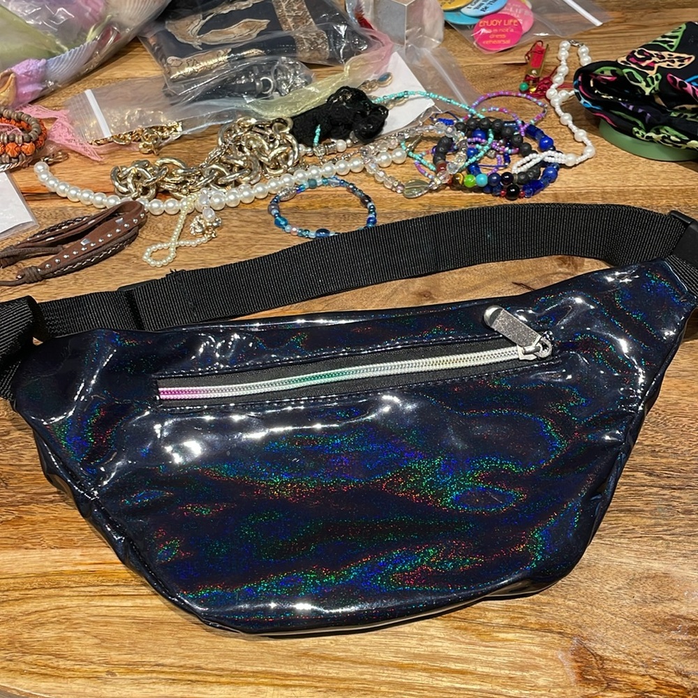 Black Holographic Rainbow Fanny Pack - Picture 4 of 6